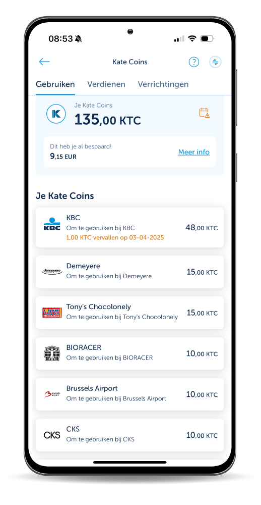 Verdien geld met je Kate Coins in KBC Mobile 