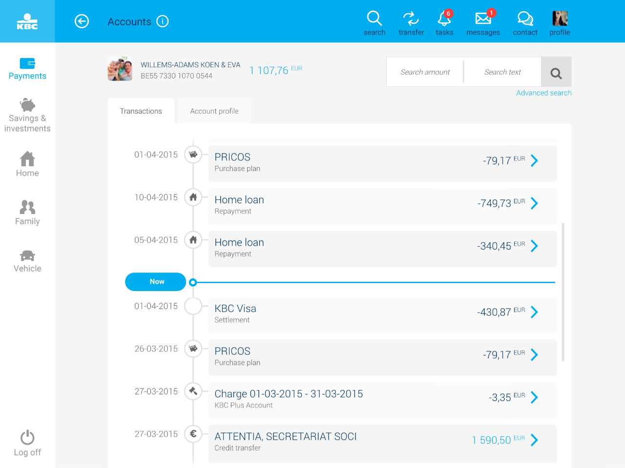 overview transactions in KBC Brussels Touch