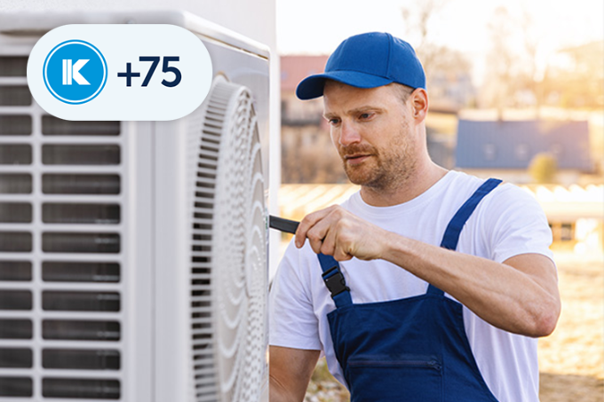Technician installs a heat pump